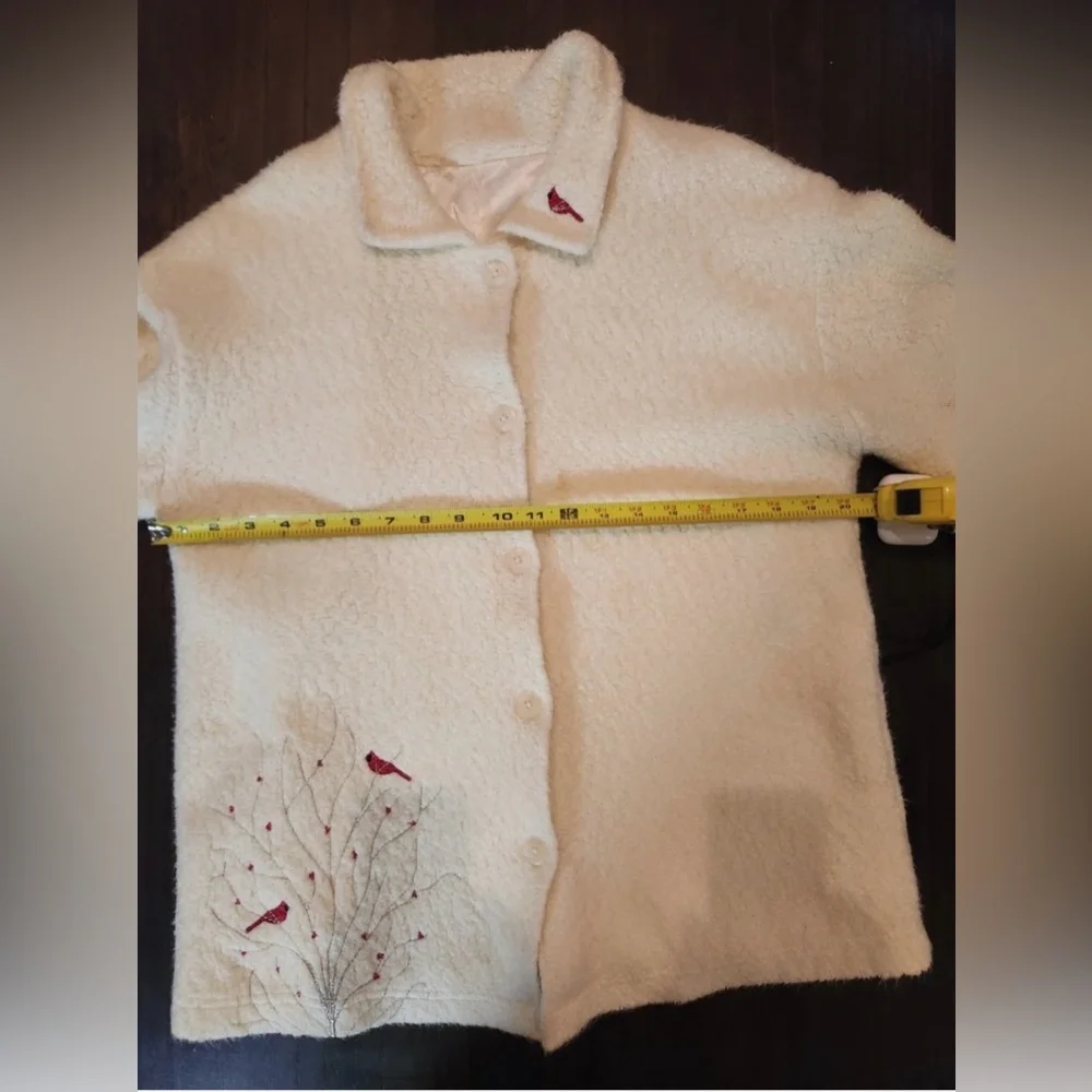 Cozy Cream Teddy Jacket with Red Accents - Picture 6 of 12